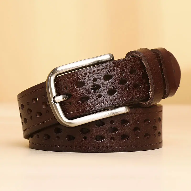 Cintura per pantaloni decorativa di fascia alta ritagliata senza perforazione Cintura versatile in pelle di vacchetta con strato superiore