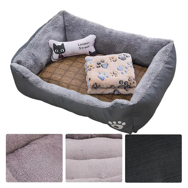 Cat Bed Pet Square Soft Plush Kennel Nest Dog Bed Cushion Kitten Sleeping Sofa Bed Calming Puppy Bed House indoor Pet Supplies