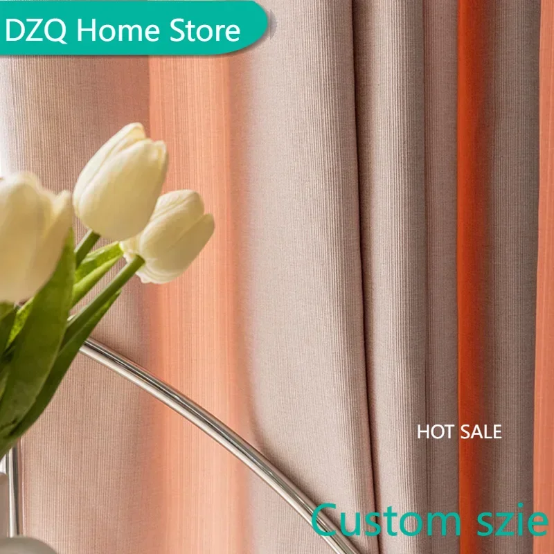 

Nordic Modern Simple Curtains for Living Dining Room Bedroom Coral Hemp Light Luxury High Blackout Window Pink Thickening Custom