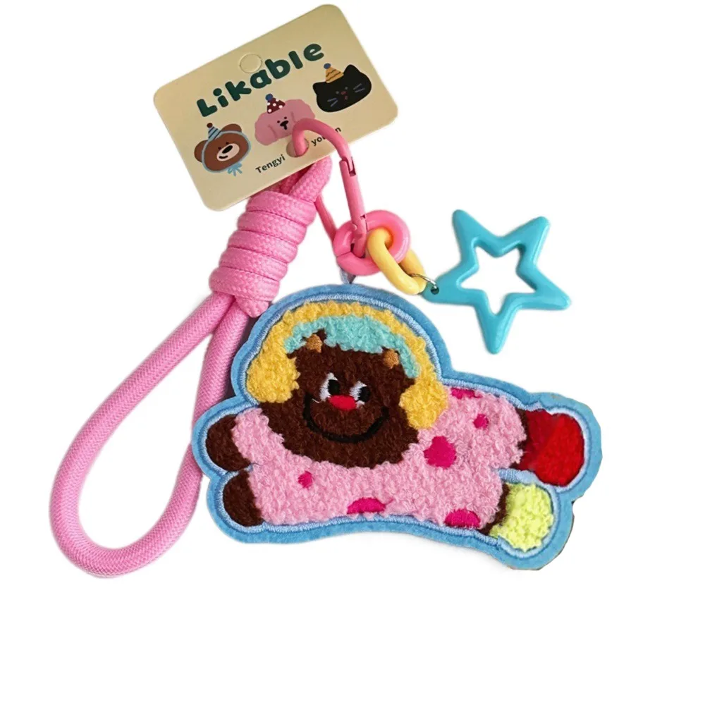 

Bag Charms Cartoon Puppy Keychain Phone Chain Love Pendant Plush Doll Pendant Embroidery Bag Accessories Braid Rope Bag Charms