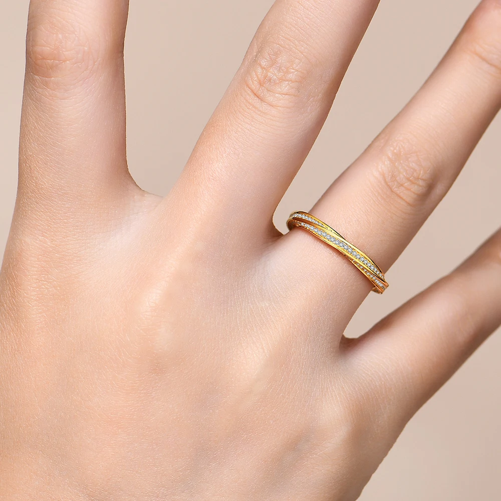 CHARMING Pure 18K 14K 10K Gold Moissanite Lab Diamond Helix Eternity Band Engagement Birthday Fine Jewelry rings for Women Men