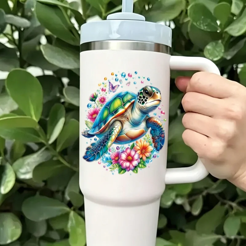 8pcs/Set Colorful Sea Turtle DIY Glass Jar Transfer Paper UV DTF High Self-Adhesive Transfer Paper Decorating Cups And Bottles - view 5