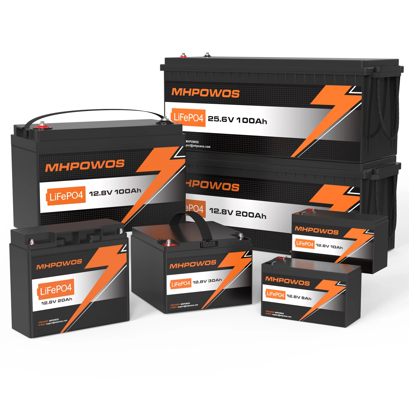 

MHPOWOS 12V / 24V LiFePO4 Lithium Battery 200Ah 100Ah 30Ah 20Ah 10Ah 8Ah Rechargeable Lithium Battery for Marine, Trolling Motor