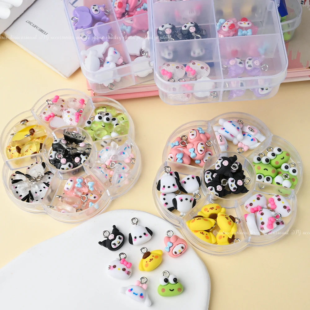 3D 35/50 buah Kawaii Sanrioed Kuromi liontin Hello Kitty pesona untuk anting gelang kalung membuat perhiasan DIY gantungan kunci Accesso