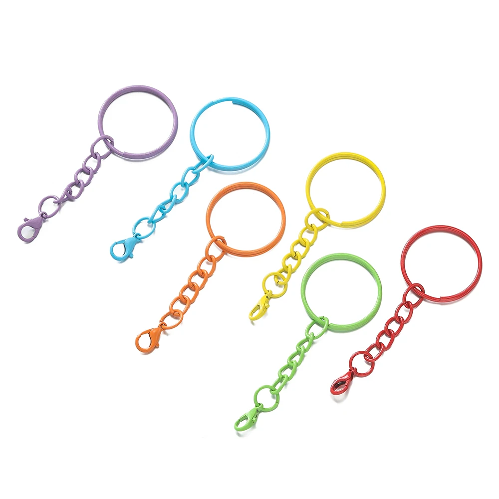 5pcs/Lots Alloy Round Keychain With Lobster Clasps for DIY Key Ring Findings Crafts Bag Charms Jewelry Making Accessories
