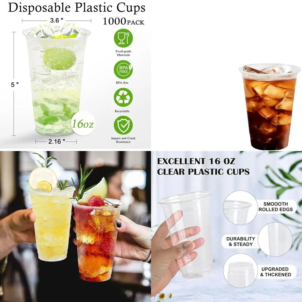 

1000 прозрачных пластиковых стаканов по 16 унций, прочные и безопасные для пищевых продуктов, для вечеринок и свадеб