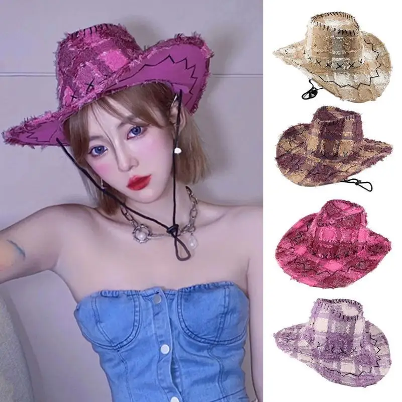 31BB Retro Western Cowboy Hat Breathable Western Cowboy Hat Wide Brim for Sun Visor Hat Lattice Cowboy Hat Sunscreen for Summ