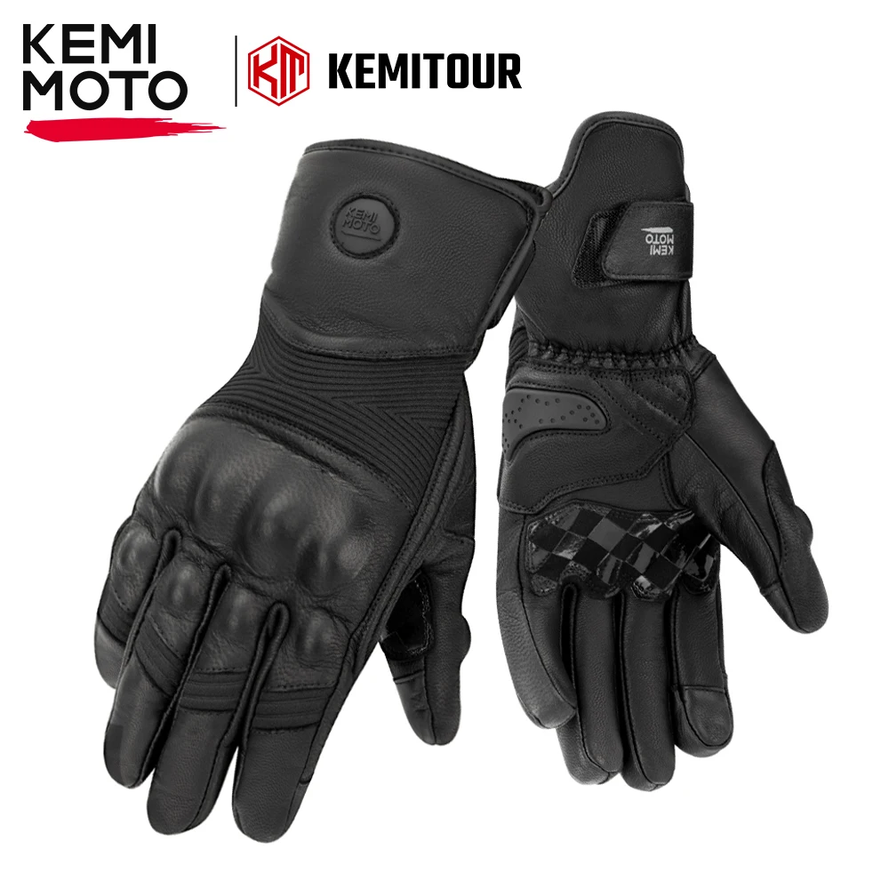 

KEMIMOTO ретро кожаные мотоциклетные перчатки зимние теплые мужские мото перчатки водостойкий сенсорный экран для туристического велоспорта скутера