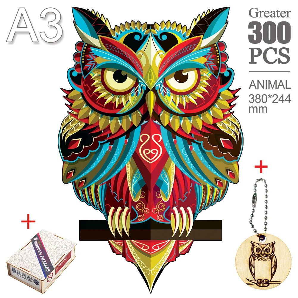 3D Unique Wooden animal Jigsaw Puzzle Mysterious Owl Puzzle Gift For Adult Kids Educational Fabulous Gift Interactive Games Toy