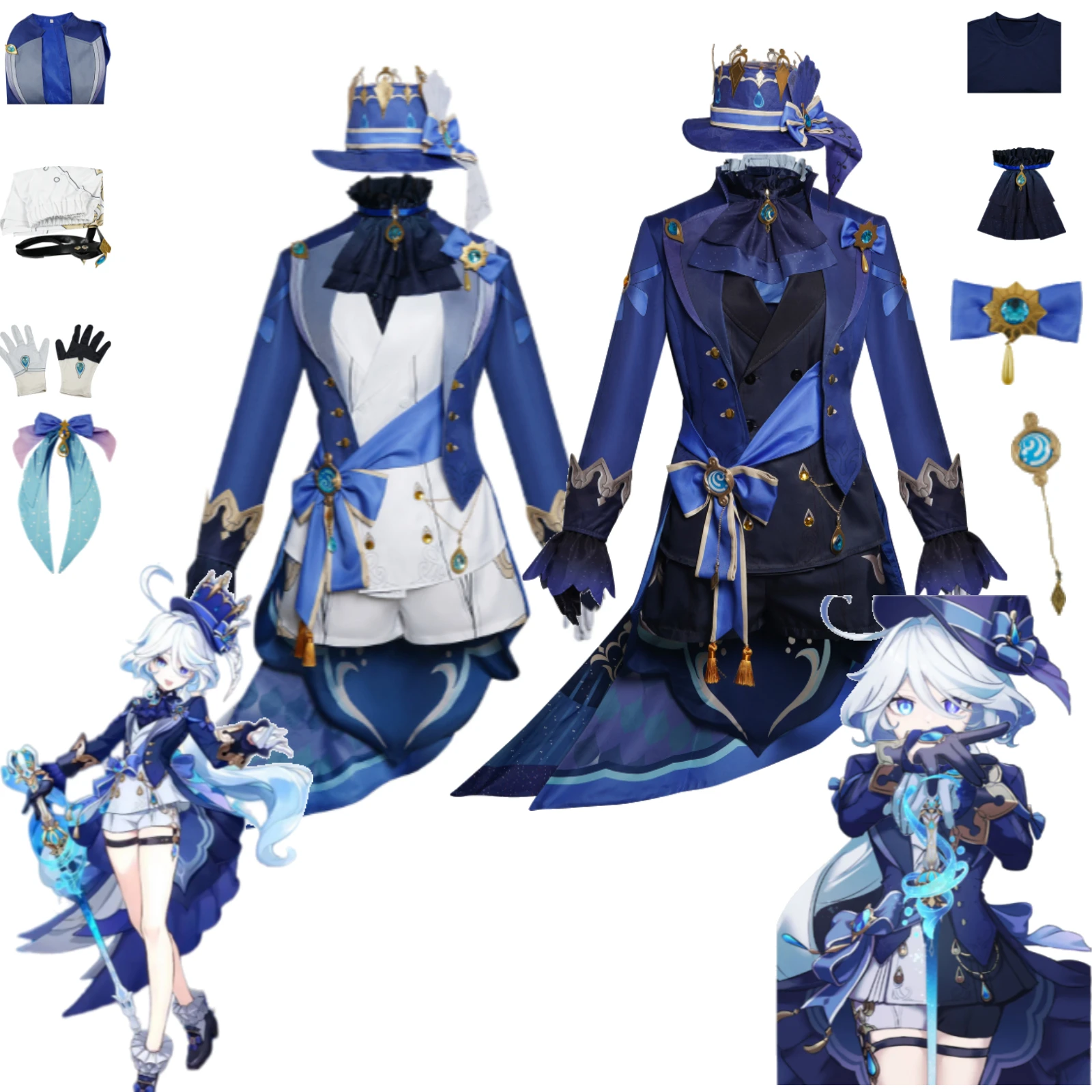 

Genshin Impact Cosplay Furina Focalors Costume Fontaine Water God Black Outfit Mini Top Hat Anime Stage Performance Clothing