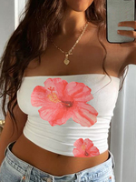 Women’s Strapless Tube Top Sexy Sleeveless Backless Slim Fit Going Out Floral Top Summer Off Shoulder Bandeau Tops Y2k
