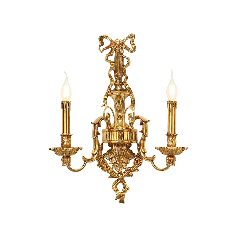 French Bedside Brass Candle Wall Lamp Royal Church Hotel Project Master Bedroom Luminaire Empire Classic Copper Lamp