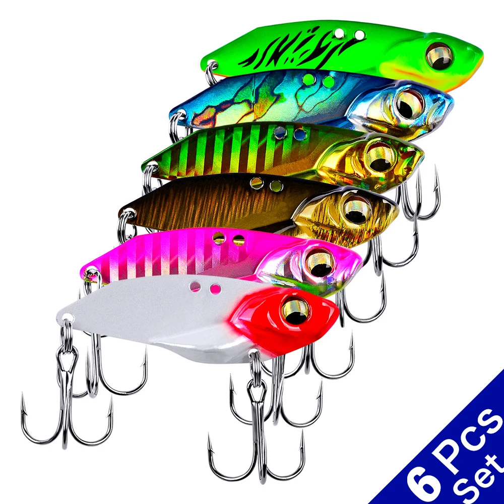 

6 Pcs/lot 5g 7g 10g 15g Metal VIB Blade Lure 3D Eyes Spoon Spinner Balancer Fishing Lure Hard Bait Fishing Tackle with Hook