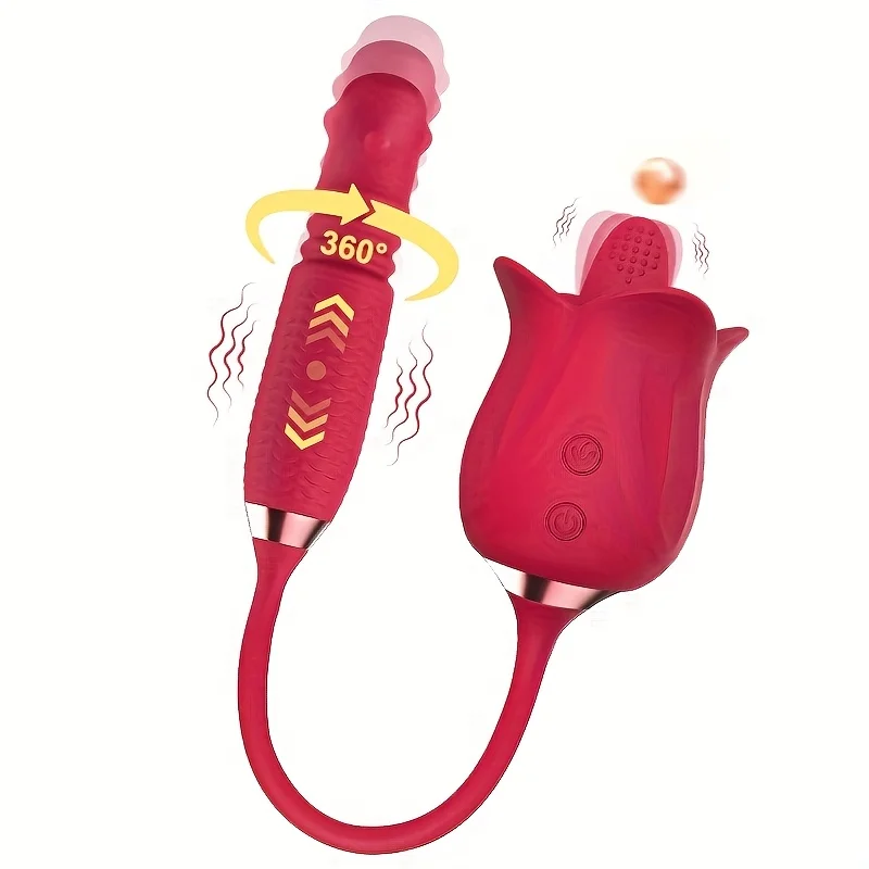 Rose Licking Vibrator Thrusting Anal Dildo Clitoris Butt Stimulator Rotating Vibrating Butt Plugs 3 in 1 Adult Sex Toy for Women