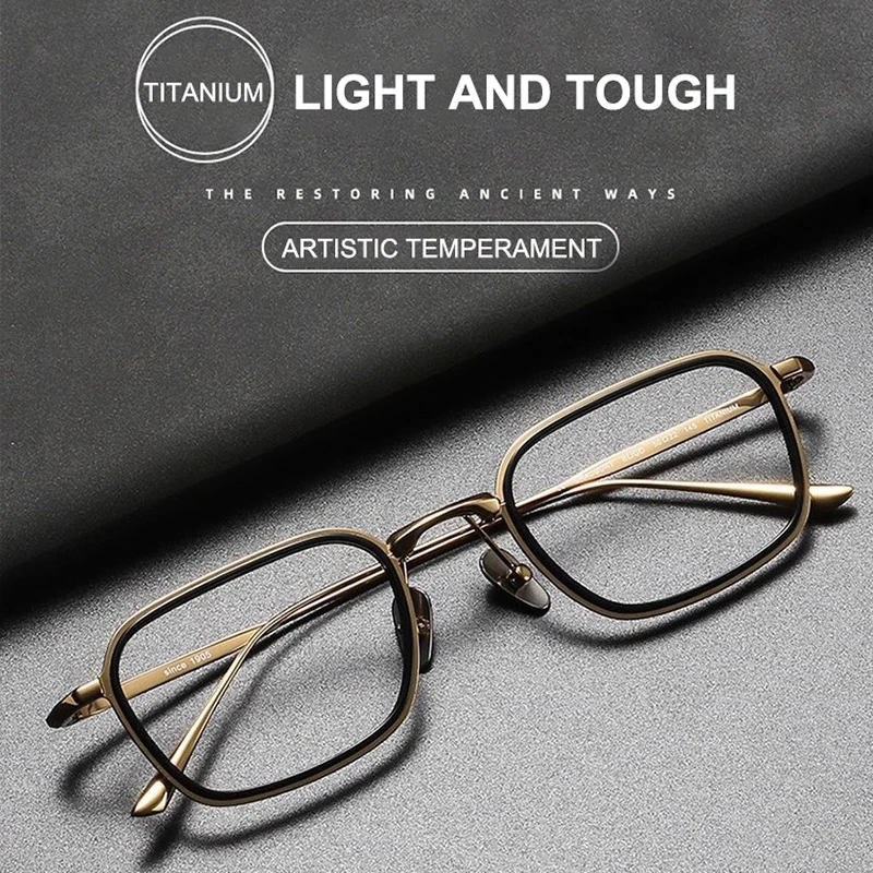 Retro Luxury Ultra-Light Half-Titanium Glasses Frame Women Square Eyeglasses Double-Rim Design Men Business Casual Spectacles