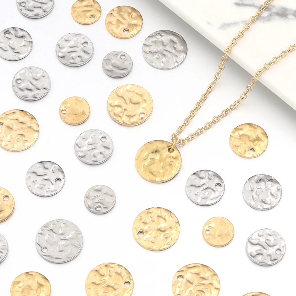 10Pcs 8 10 12mm Stainless Steel Small Pendant Gold Color Relief Round Pendant For Necklace Earring Making DIY Charm Jewelry