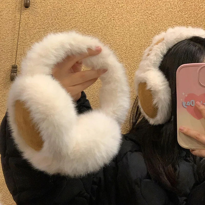 Maillard Brown Suede Plush Earmuffs Women Winter Warm Foldable Soft Thicken Earmuffs Earlap Ear Cover Outdoor Cold Protection