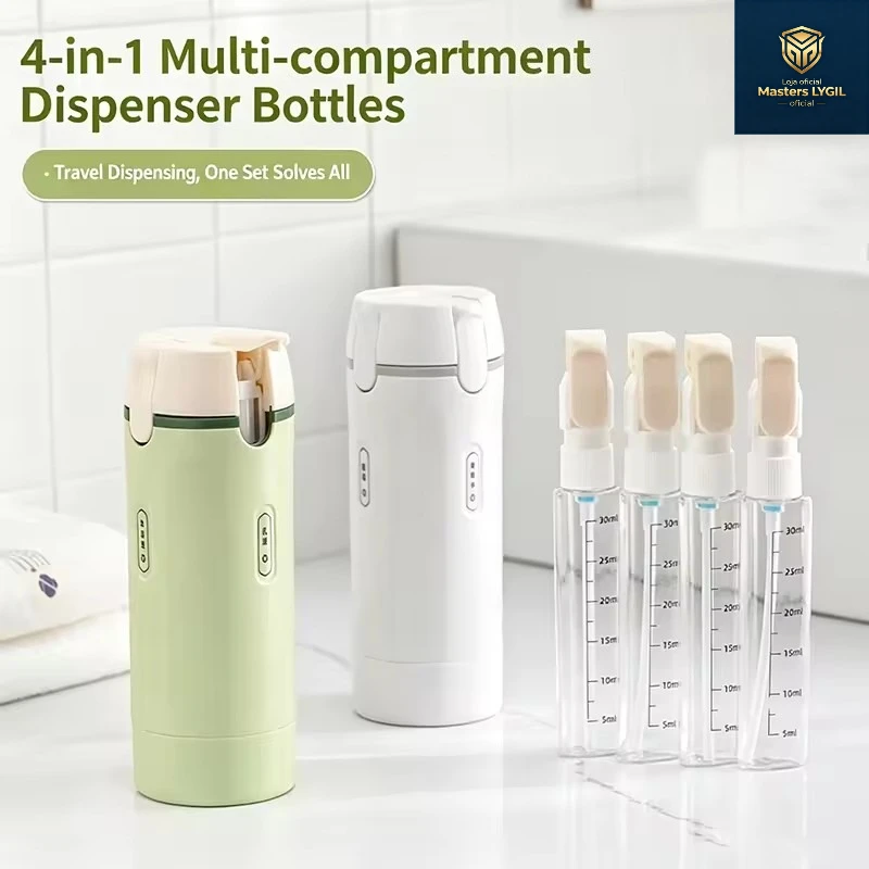 

Portable 4-In-1 Travel Shower And Hair Care Kit - 4 Bottles Each 30ml Reusable And Leak-Proof Containers - Essential For Travel