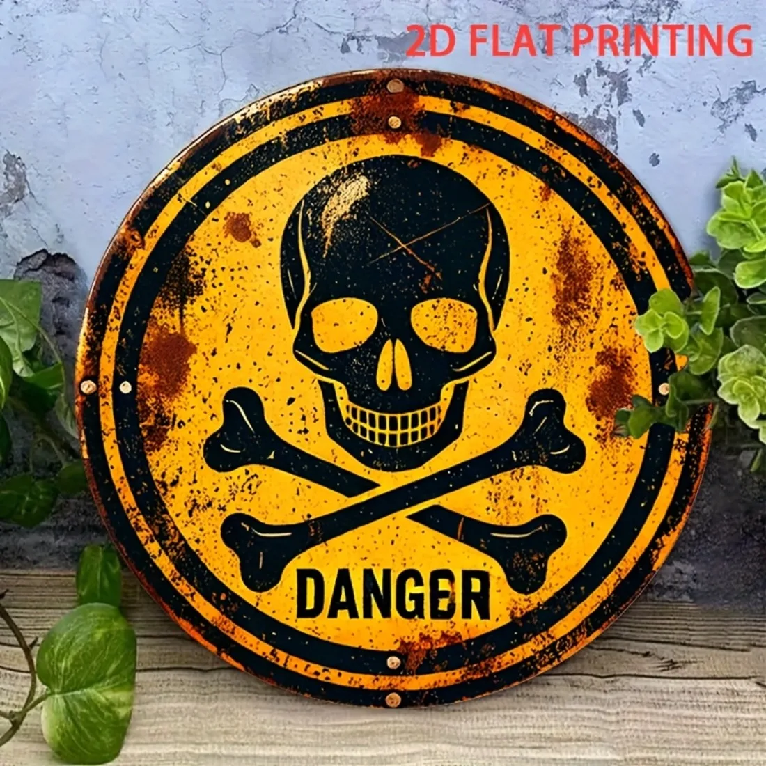 7,75 Zoll Vintage-Eisen-Schädel-Gefahrenschild – 2D-Flach-HD-Druck Metall-Wanddekoration für Männerhöhle, Garten, Büro, Außenbereich