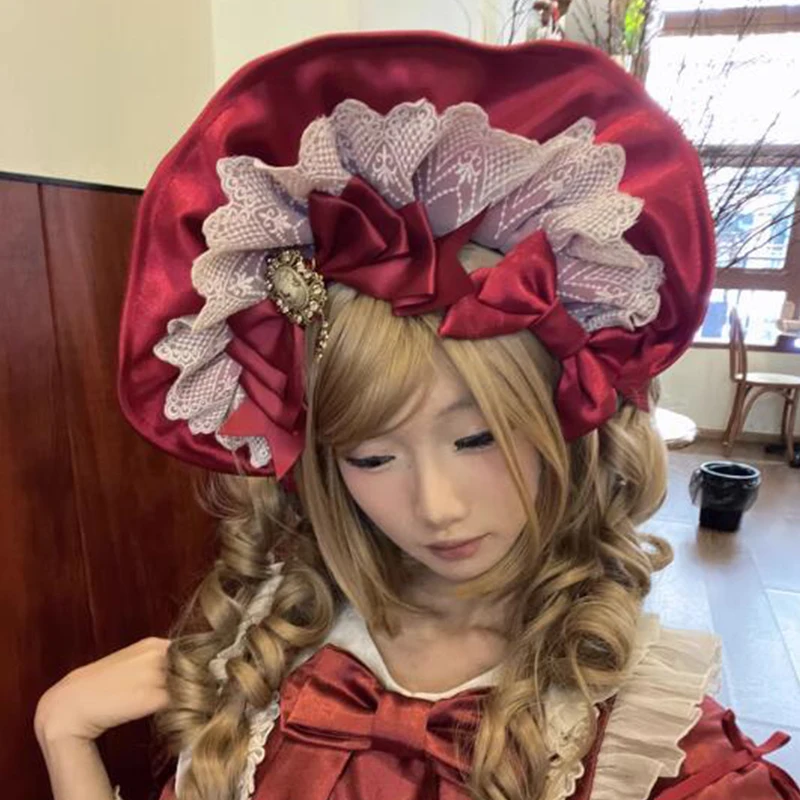 Handmade ผู้หญิงโบราณตุ๊กตา Bonnet Vintage สไตล์โกธิค Lolita อะนิเมะนิทรรศการหมวก Gothic Dark คอสเพลย์ Bnt อุปกรณ์เสริมผม