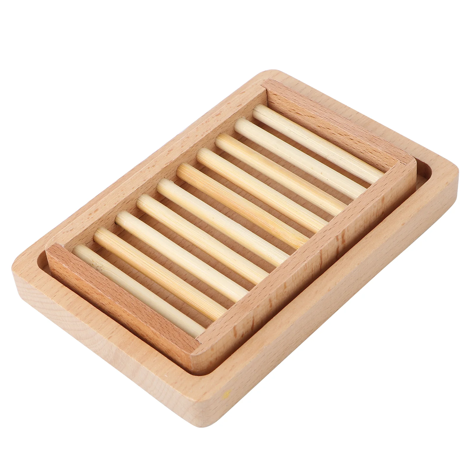 Bathroom Soap Dish Water Trough Container with Cover Body Stores Bamboo Wood Tray Bar of Holder