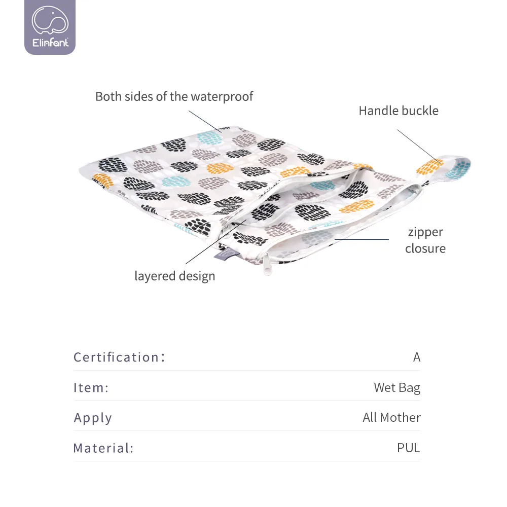 Elinfant 1 قطعة حقيبة خفيفة الوزن رطبة وجافة حقيبة تخزين مقاومة للماء أكياس حفاضات محمولة متعددة الوظائف