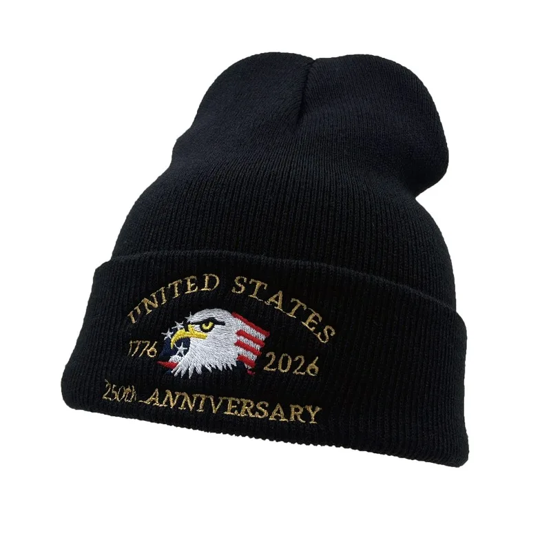 قبعة متماسكة للذكرى الـ 250 في الولايات المتحدة الأمريكية، قبعة صغيرة مطرزة دافئة ومريحة للنساء والرجال، بضائع الذكرى السنوية الأمريكية لمدة 250 عامًا