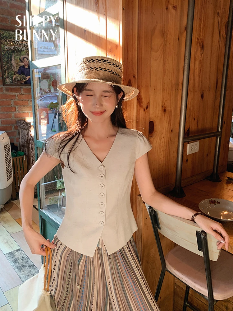 V Neck Short Sleeve Shirt Women Summer Slim Fit Button Blouse Elegant Office Casual Top Fashion Solid Color Lightweight Blouses