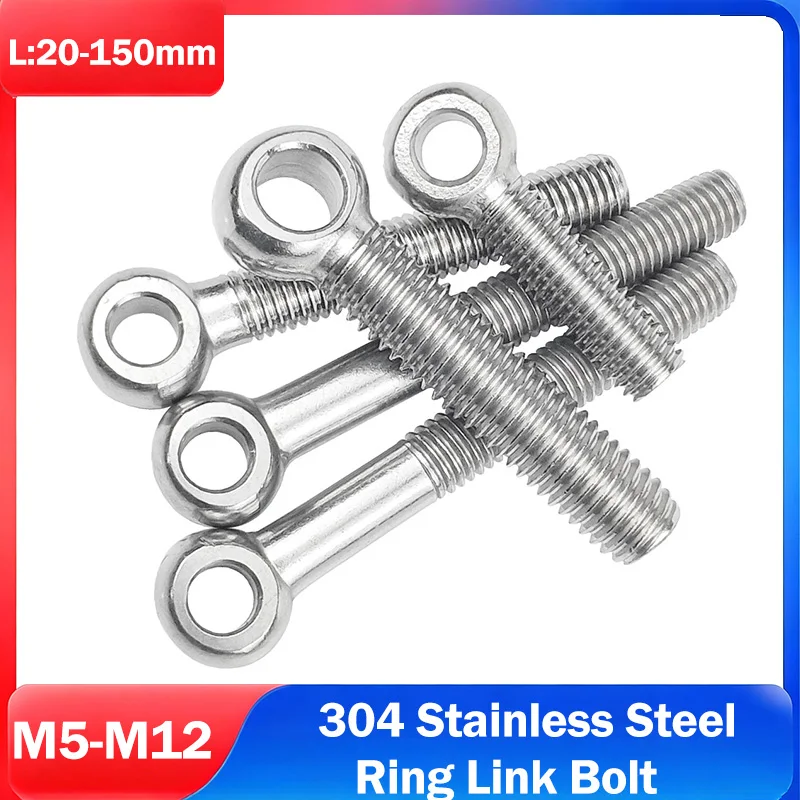 304 Stainless Steel Ring Link Bolt Fisheye Eye Slip Hole Screw Live Bolt Fisheye With Hole M5 M6 M8 M10 M12 Length:20-150mm