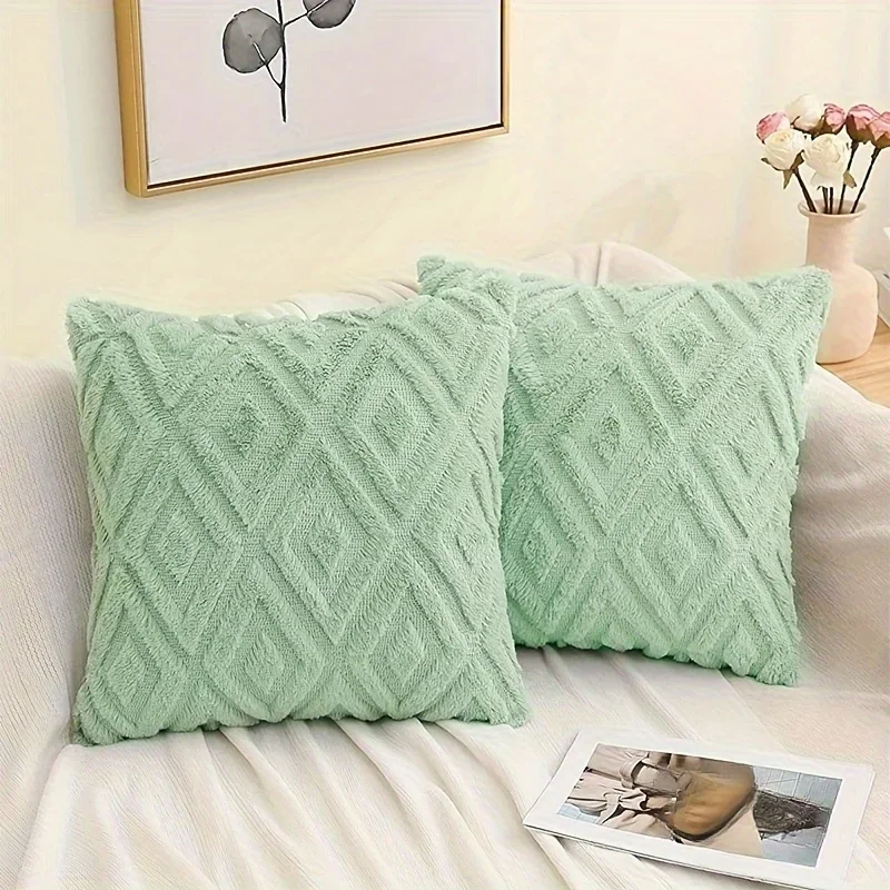 Modern Simple Rhombus Jacquard Plush Throw Pillow Cover Sofa Pillow Nordic Style Office Waist Bedside Cushion Car Throw Pillow