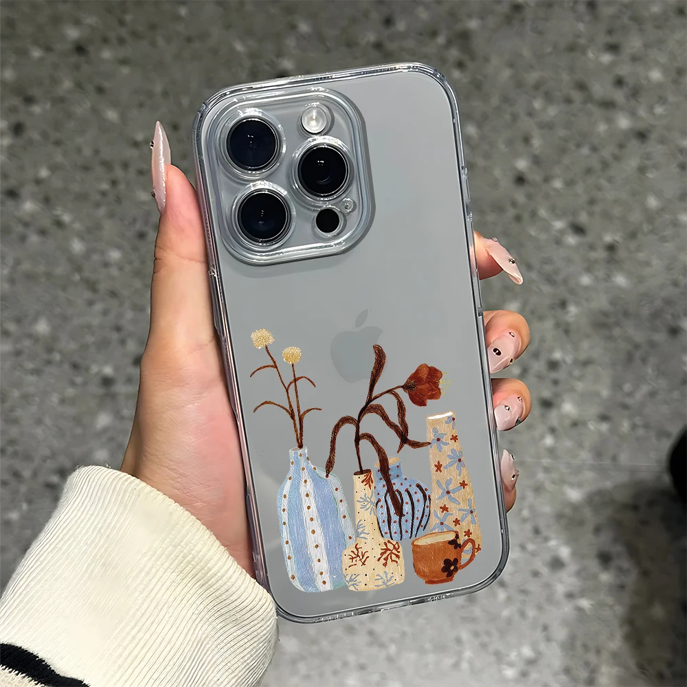 Hand drawn vase Silicone Phone Case for iPhone 17 16 15 14 13 12 11 Pro Xs Max Air Mini 7 8 6 6s Plus SE 2020 2022 Cover