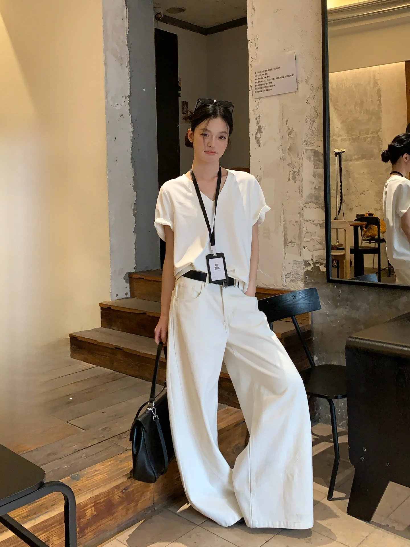 

Song Zhengen White Straight Leg Jeans Women's Summer Loose Casual Wide Leg Pants High Waist Zipper Korean Style Commute Wind