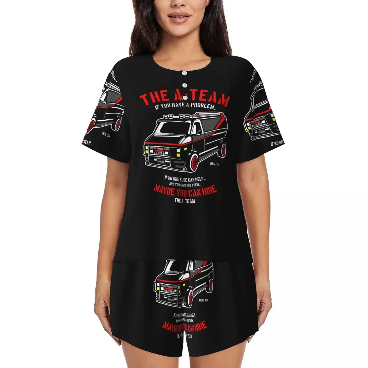 

The A Team Round Neck Short Sleeves Nightdress for Sleeping Sleepshirts Women Soft Pajama Set Short Pants