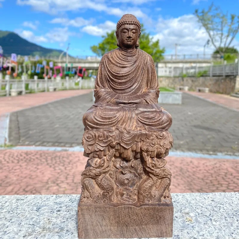 

Статуэтка Будды Шакьямуни из агарового дерева ручной резьбы - Скульптура Будды на Троне Дракона 20/30 см для входа в домашнюю гостиную