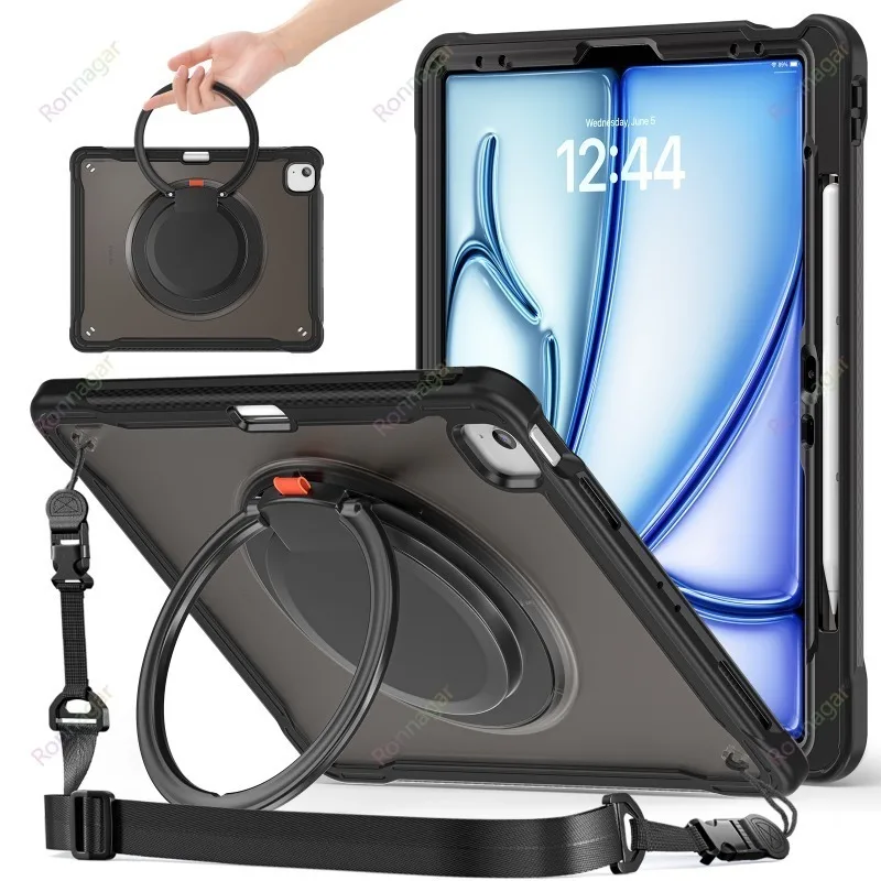 

360° Rotating Stand for iPad Air 13 Inch Case M4 2026/ M3 2025/ M2 2024 Pro 12.9'' 4th 5th 6th with Pencil Holder Shoulder Strap