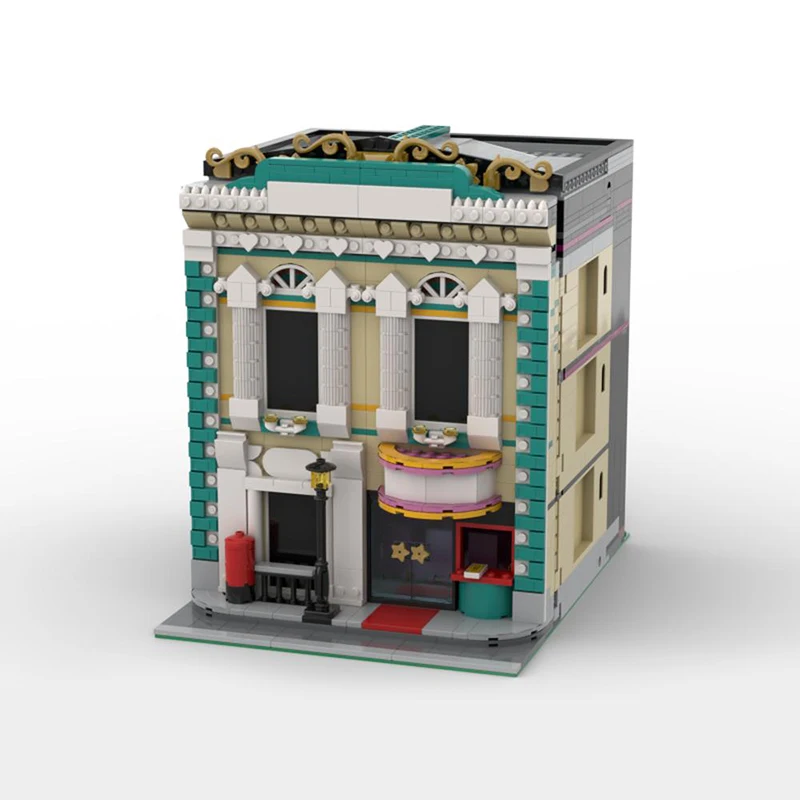 Ciudad escena de calle Moc Modular Art School Corner modelo DIY, juguete creativo para niños, regalo, bloques de construcción, MOC-103824