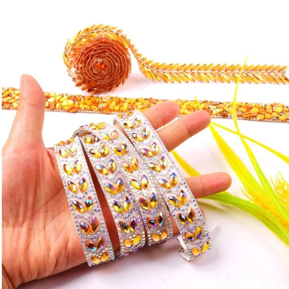 

Golden Hot Fix Rhinestone Trim Resin Material Wheat Ear Design Resin Hot Fix Rhinestone Tape Hot Melt Adhesive