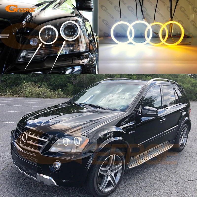 For Mercedes Benz M Class W164 ML Ultra Bright A/W Switchback Day Light Turn Signal SMD LED Angel Eyes Kit Halo Rings