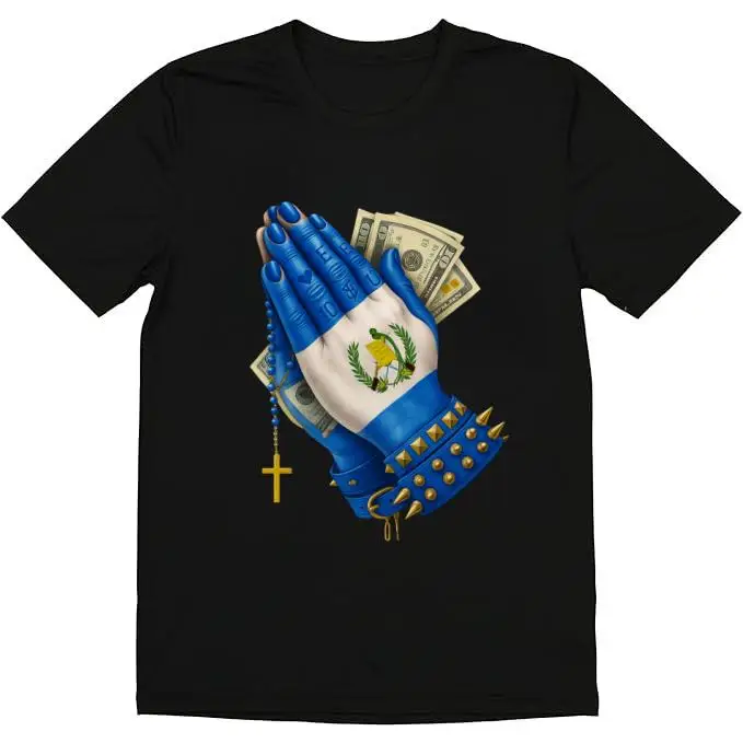 

Men Women Praying Hands Graphic T-shirt, Urban Streetwear Studded Tee, Faith Fashion Tops。