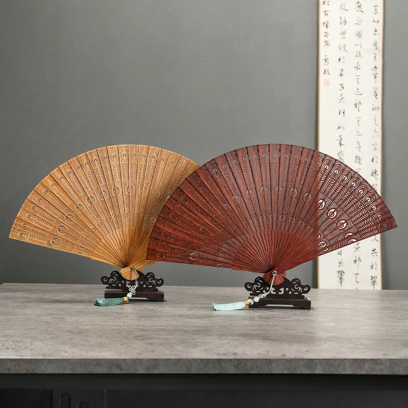 Su Fan Purple Sandalwood Original Chinese Style New Chinese Retro Portable Folding Fan Handmade Hollow Decorative Fan