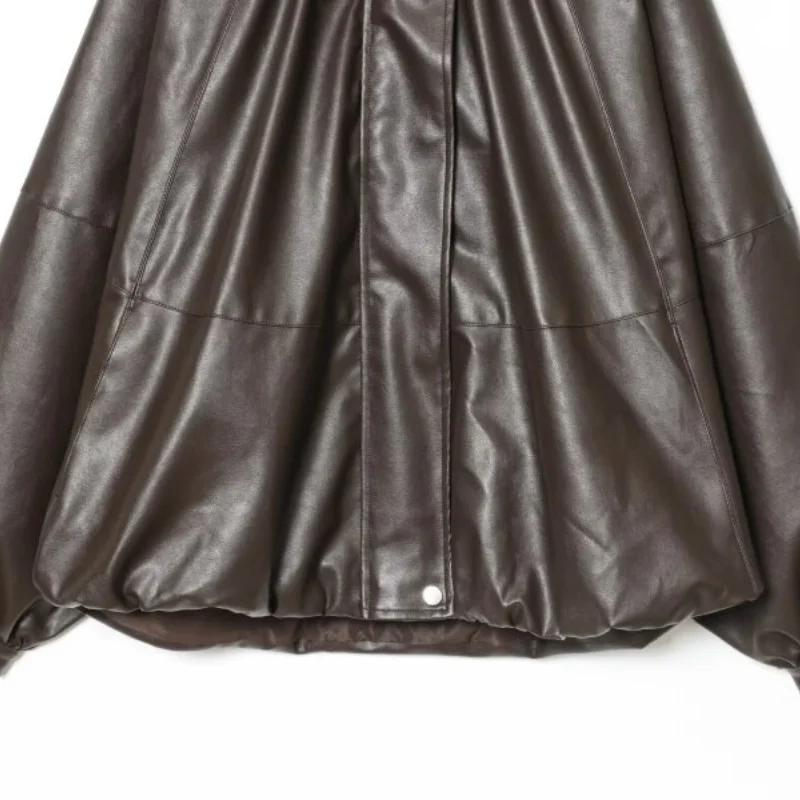 كول سيدة فو سترة جلدية معطف أزياء موتو نمط الشارع الشهير الرجعية طويلة الأكمام ملابس خارجية سستة معطف بسيط قمم الشتاء #6