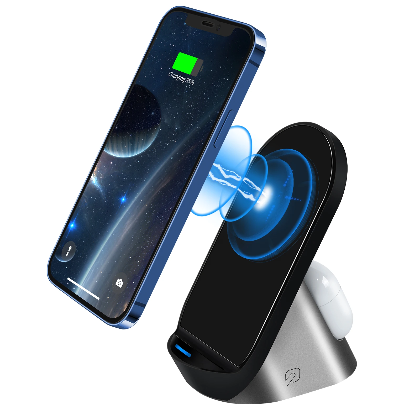 

Universal 2-in-1 Wireless Charging Mount Fast Charging Dock for iPhone Samsung AirPods Vertical/Horizontal Charging Phone Holder