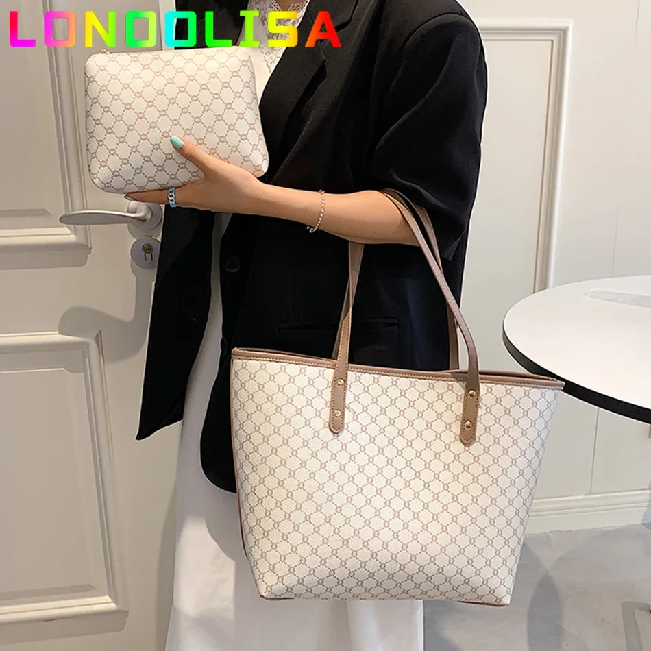 2 Pcs/set Luxury Designer High Capacity Tote Handbag for Women Trends Brand Designer Striped Shopper Shoulder Shopping Bag