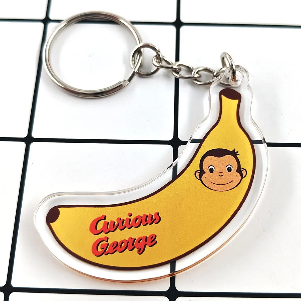 Curious George Banana Plastic Keychain Classic Cartoon Periphery Monkey Design Pendant Child Student Backpack Decoration Gift