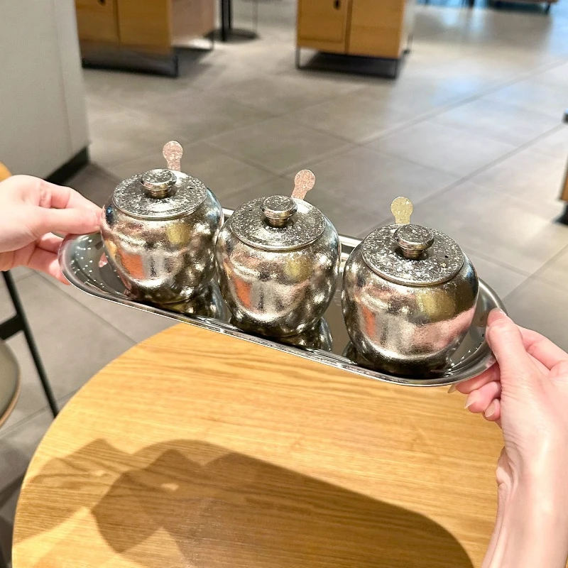 Pure Titanium Icy Texture Spice Jar Set Thickened Condiment Bottle with Lid Kitchen Storage Container Household Seasoning Box