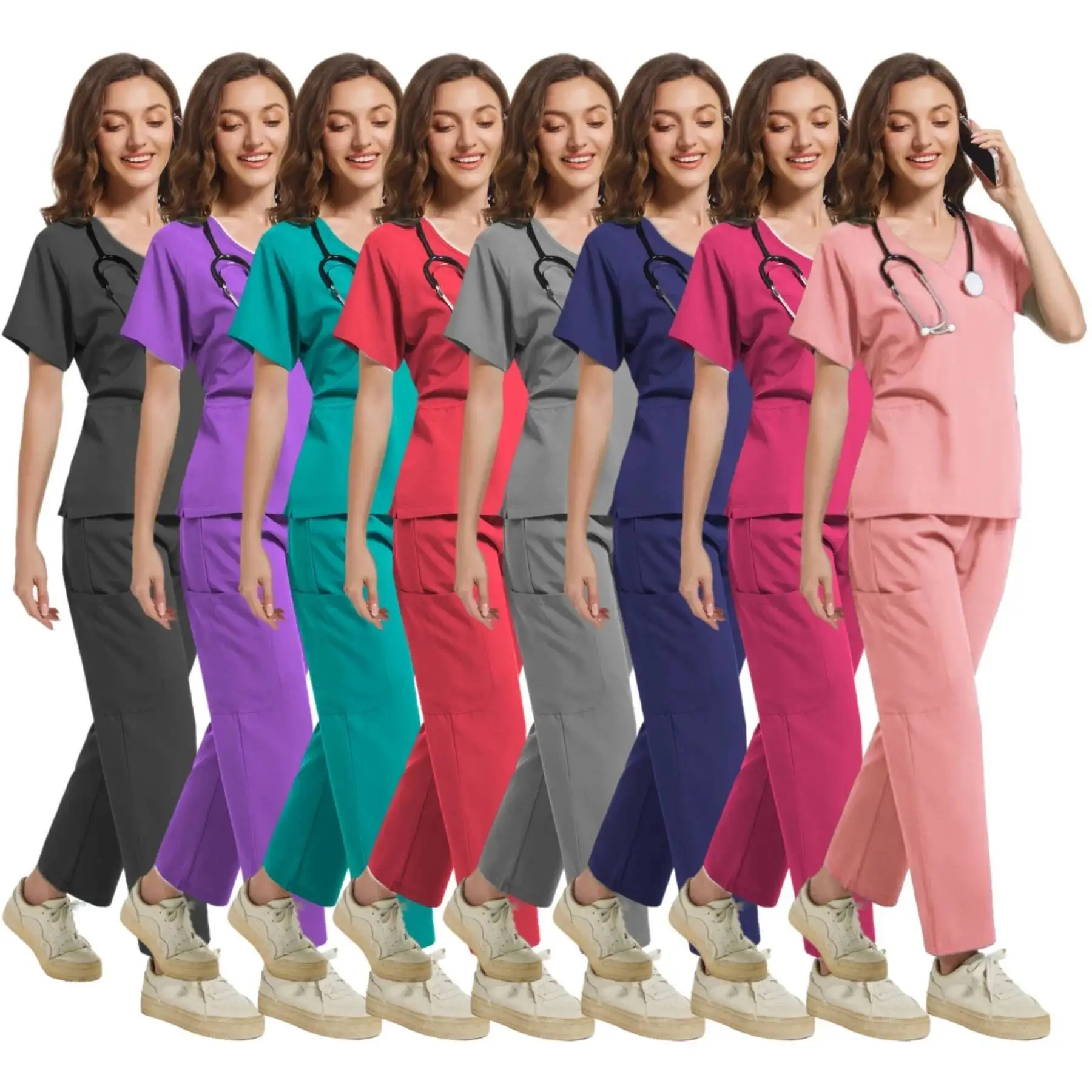 多色医療ユニフォーム女性スクラブセット病院作業スクラブスーツナースアクセサリー歯科手術スーツラボ作業服