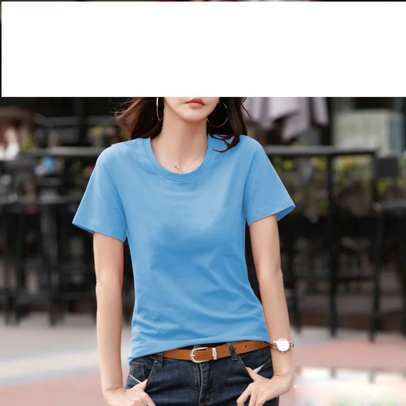 

Summer Women's Solid Round Neck Pullover Short Sleeve Vacation T-shirt Casual Elegant Office Lady Fashion Streetwear Tops