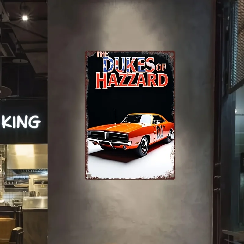  Vintage Orange Muscle Car Metal Wall Art - Rustic Iron Decor for Home, Bar, Cafe, Garage Durable Material, Classic TV