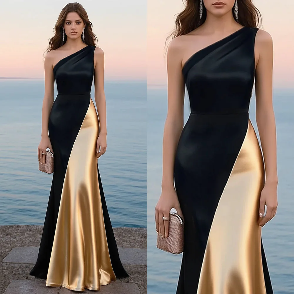 Высококачественные индивидуальные платья трапециевидной формы на одно плечо длиной до пола, без рукавов, контрастные цвета, Vestidos Para Bodas Mujer Invitada فساتين
