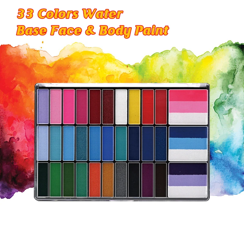 33 Colors Water Based Face Body Paint Palette Non-toxic Washable Professional Makeup Paint for Halloween Cosplay Party SFX Art
